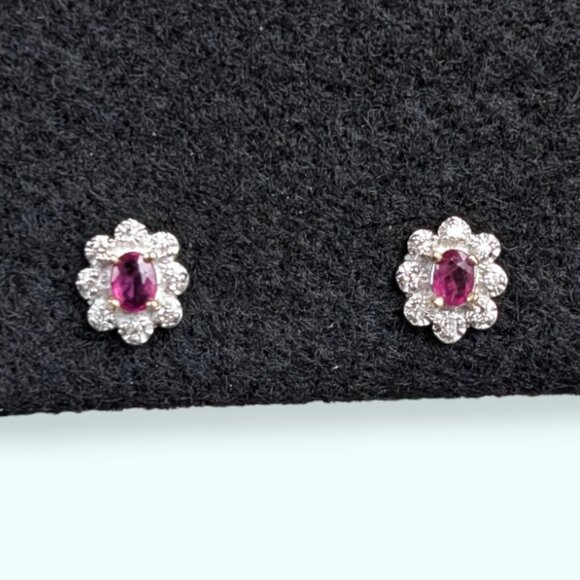 V. 14K Diamond & Ruby Stud Earrings - Picture 4 of 10